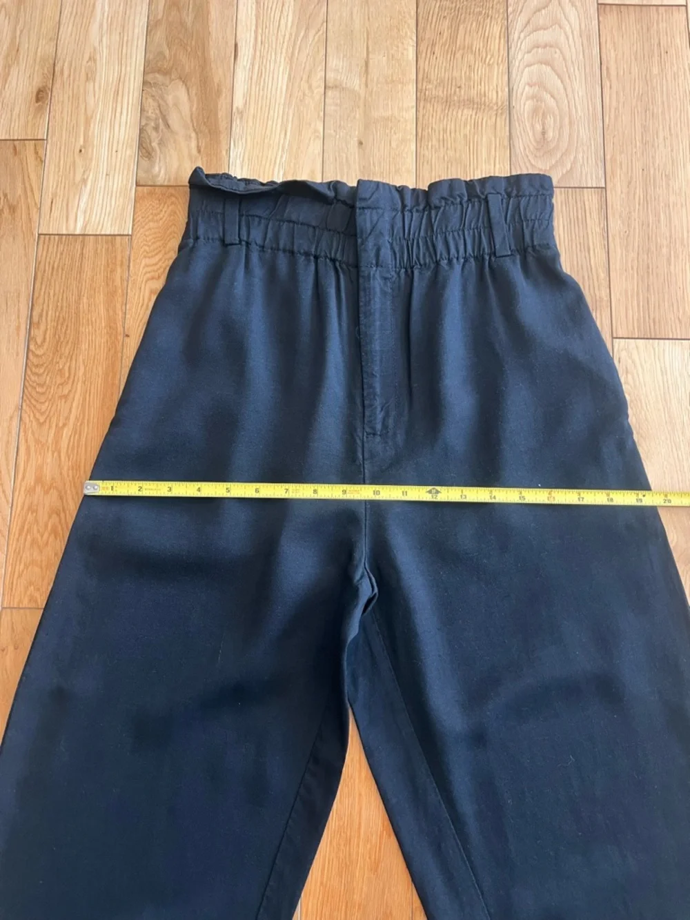 J. Crew Womens Paper Bag Wide Leg Black Pants High Rise Elastic Waist Size 4‎